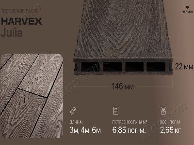 Террасная доска  HARVEX,  Julia Шоколад, материал - древесно-полимерный композит - 3